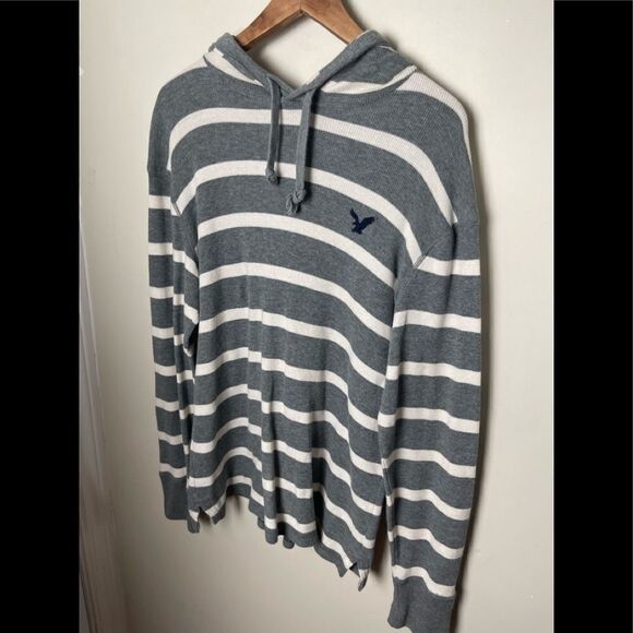 AMERICAN Eagle vintage fit grey and white long sleeve hooded sweater medium - Picture 3 of 6